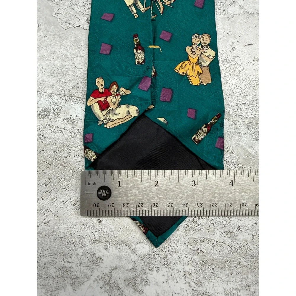 Tabasco Necktie Mens One Size Teal Picnic BBQ Hot Sauce Novelty Silk